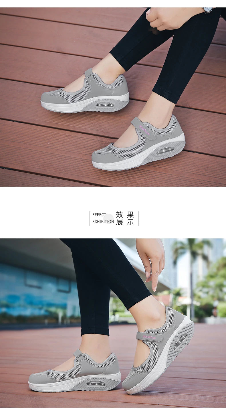 Women's Breathable Walking Shoes Ladies Fashion Mary Jane Sneakers Adjustable Working Nurse Shoes Lightweight Flats Roll