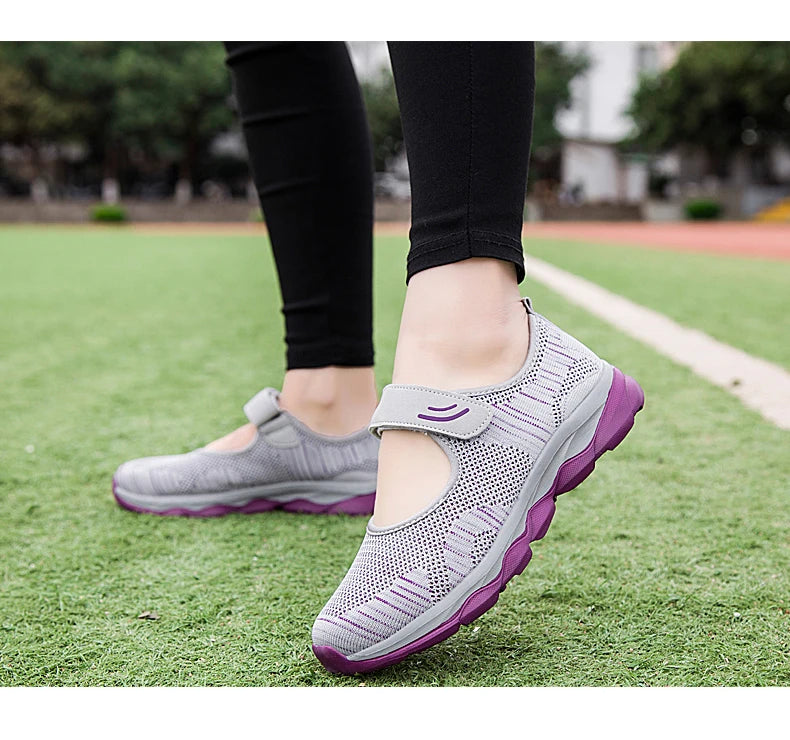 Women's Breathable Walking Shoes Ladies Fashion Mary Jane Sneakers Adjustable Working Nurse Shoes Lightweight Flats Roll