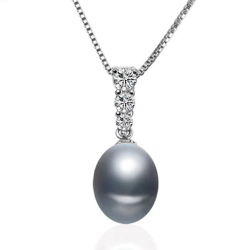 Real Beautiful Genuine 925 Sterling Silver Pendant,Black Natural Pearl Necklace Jewelry For Girl Birthday