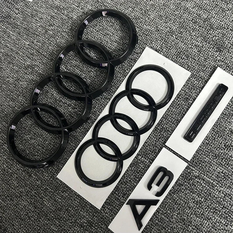 Black ABS 4 Ring Logo Emblem Badge Sticker for AUDI A3 2010-2020 Quattro Mark Hood Front Grill Rear Trunk Emblem