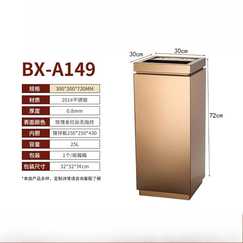 30x30x72cm Stainless Steel Trash Can Commercial Hotel Lobby Elevator Entrance Public Corridor Vertical Waste Bin with Ashtray