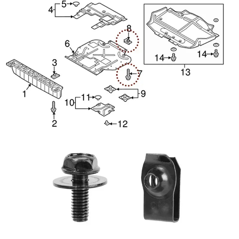 Car Body Bolts U Type Nut Clips M6 Automobile Bumper Fender Rivet Engine Cover Undertray Splash Shield Guard Liner Screws Clips