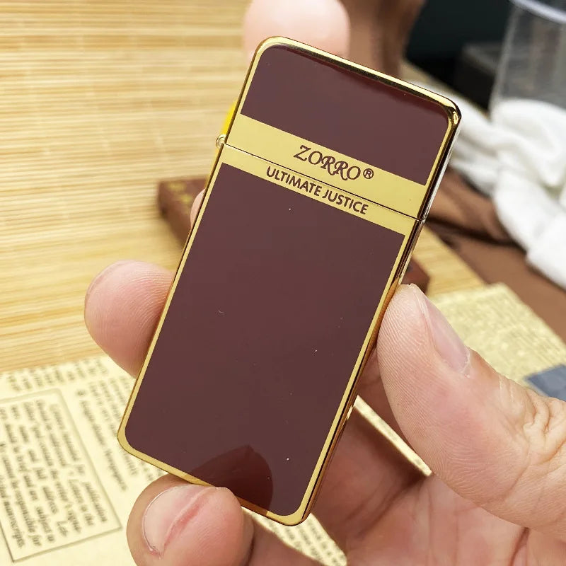 Zorro Ultra-thin Gold Label Bright Chrome Resin Black  Lighter Retro Windproof Men's Gift Good Quality Lighter with Box