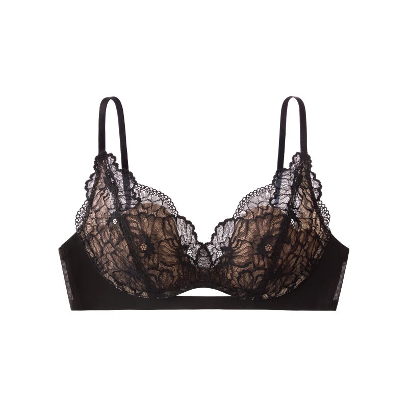 SUJIIN Soutien-gorge Push Up Sexy en Dentelle pour Femmes Sans Armature, Soutien-gorge Petit Buste Noir pour Femmes Été Fin Confort Bralettes Lingerie pour Dames MX325