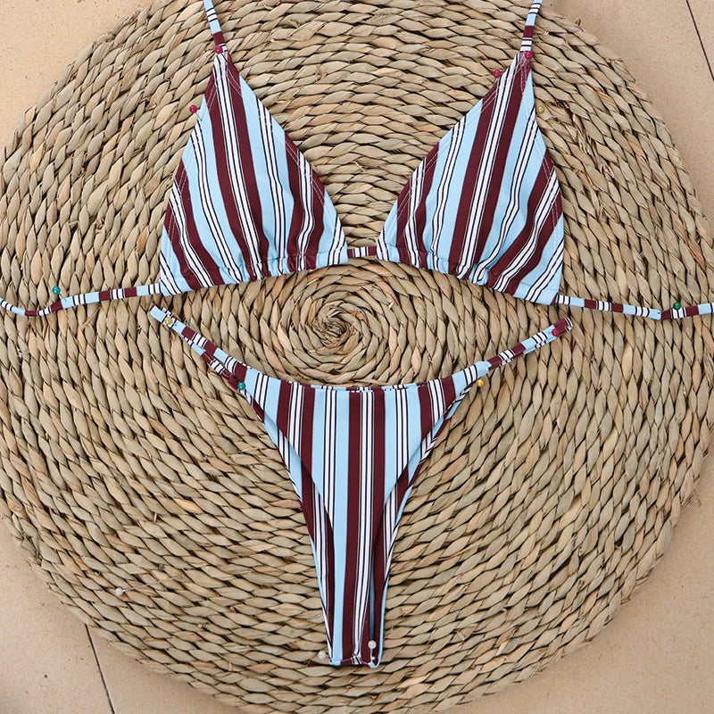 Micro Bikinis 2026 Nouveau Maillot De Bain Femme Sexy Bikini Brésilien Imprimé Rayures Maillot De Bain De Plage biquini Femme