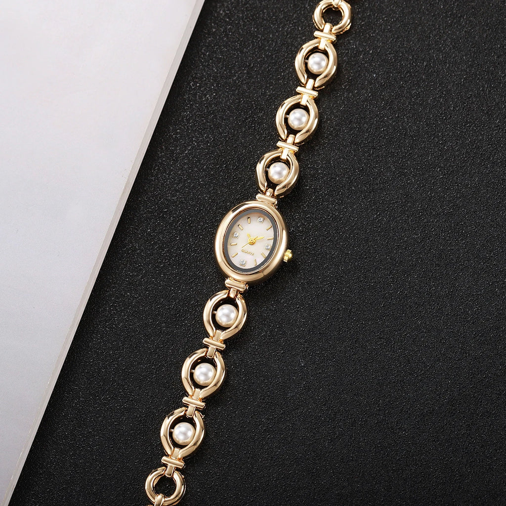 Elegant Women Watches Fashion Pearls Bracelet Ladies Quartz Wristwatch Reloj Mujer Girls Clock Gift (Without Box)