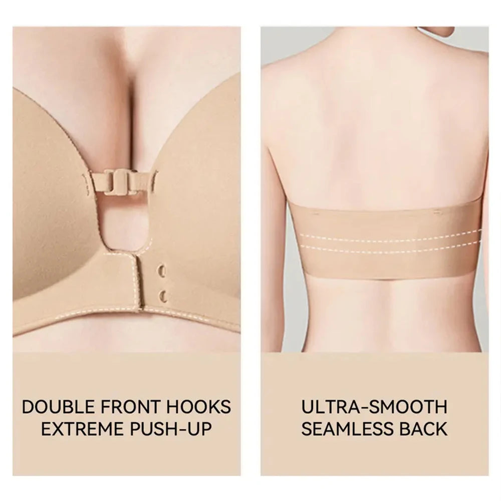 Summer Invisible Strapless Backless Bras Women's Seamless Push Up Brassiere No Underwire Front Closure Bralette