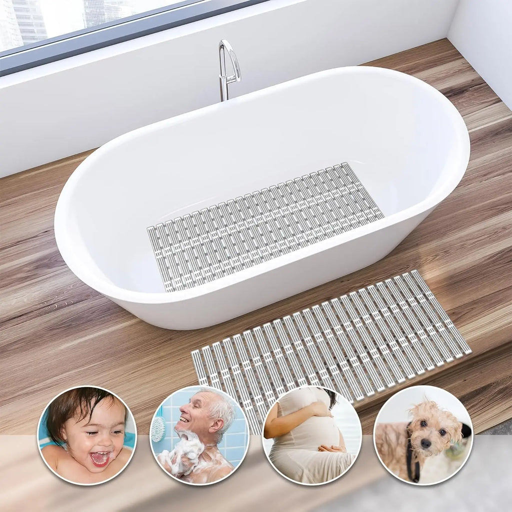 Shower Tub Anti Slip Textured Surface Shower Mat with Drain Hole and Large Suction Cups Quick Dry Bathroom Shower Stall Rug
