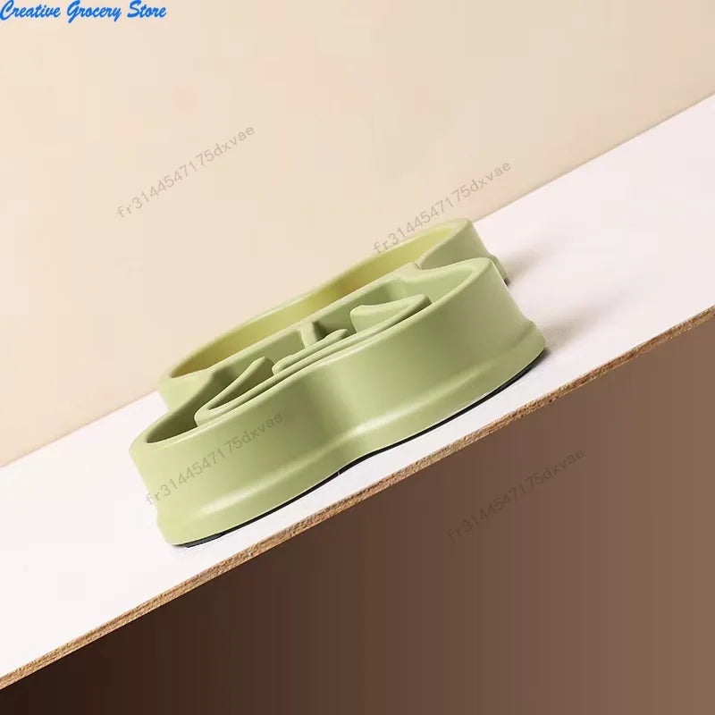 Non Slip Bone Shaped Dog Slow Feeder Bowl Double Compartment Interactive Maze Pet Food Dish for Fast Eaters Anti Choking Dry Wet