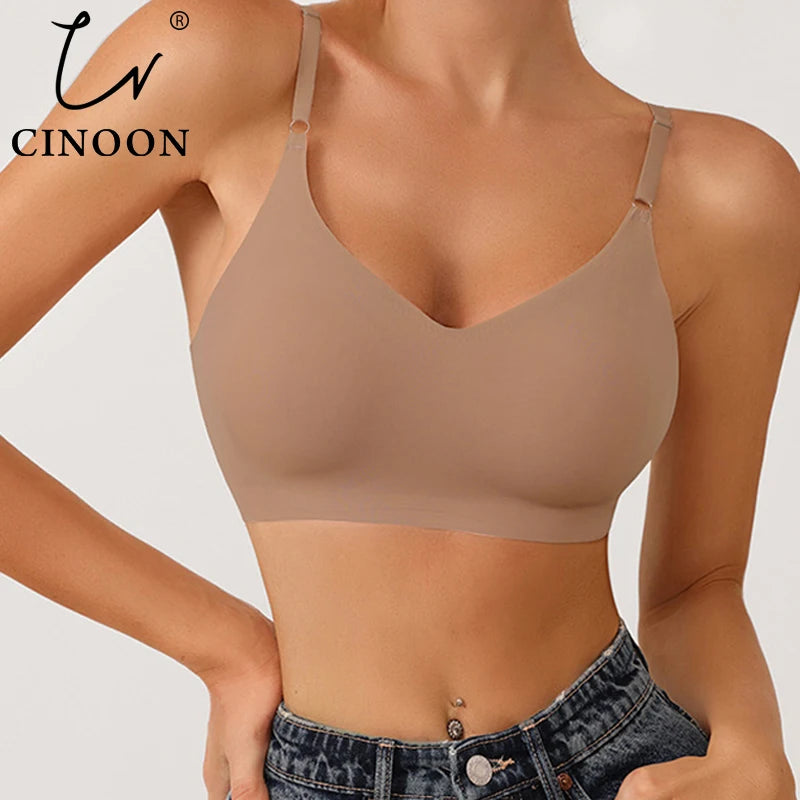 CINOON Soutiens-gorge sans couture pour femme Push Up Sous-vêtements de nuit Bralette amovible rembourrée Soutien-gorge une pièce Sans armatures Confort Intime
