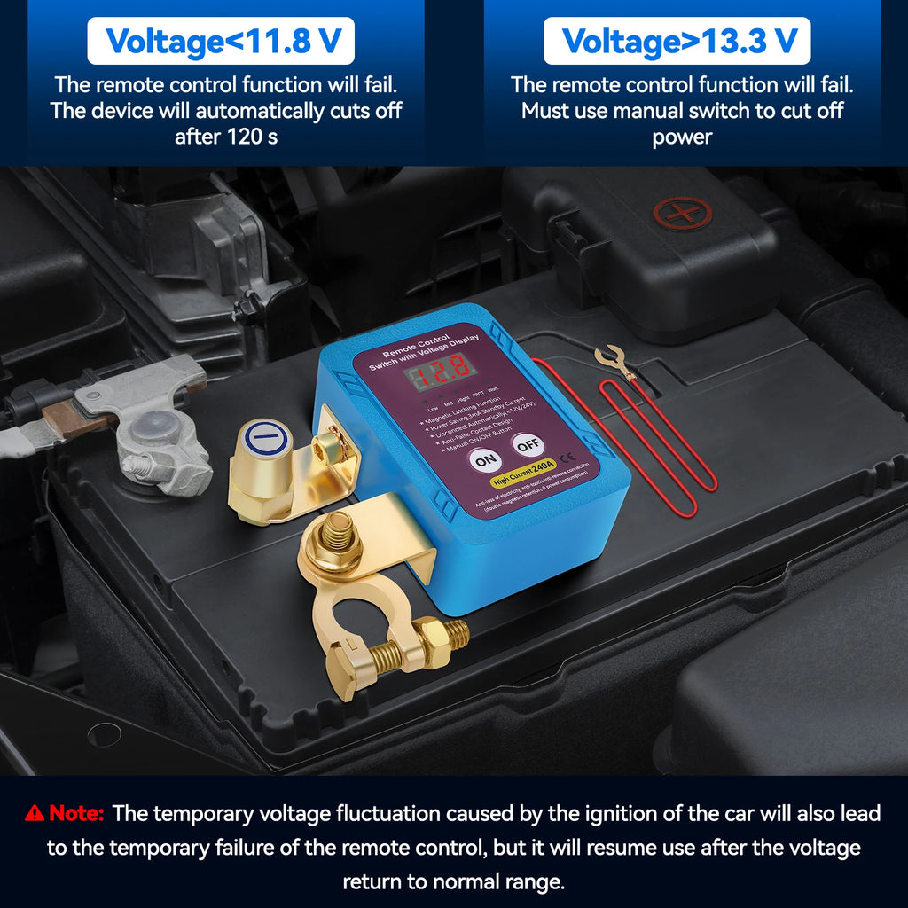 12V/24V Car Battery Master Switch with Remote Battery Disconnect Switch With Led Voltage Display For Car Truck Boat RVs