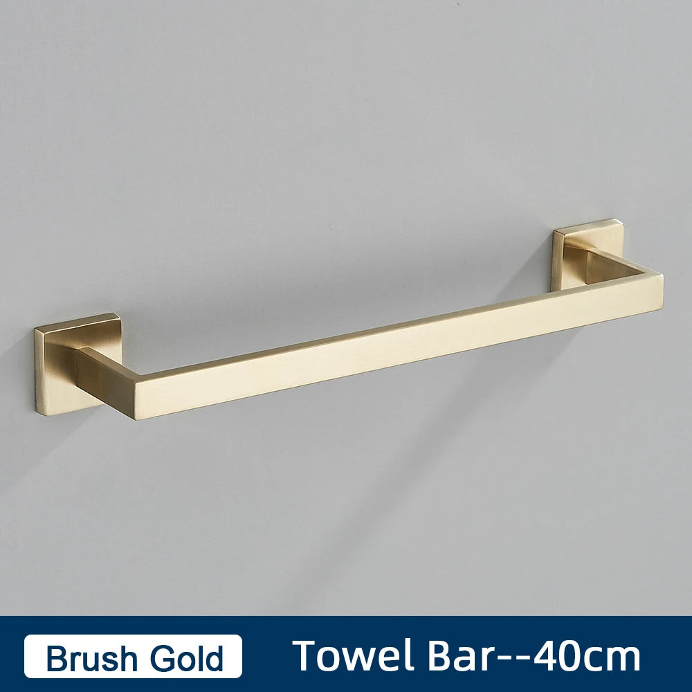 Bathroom Accessories Set Brushed Gold Toilet Wall Towel Bar Rail,Paper Holder and Hook Stainless Steel Bath Rack Hanger Hardware