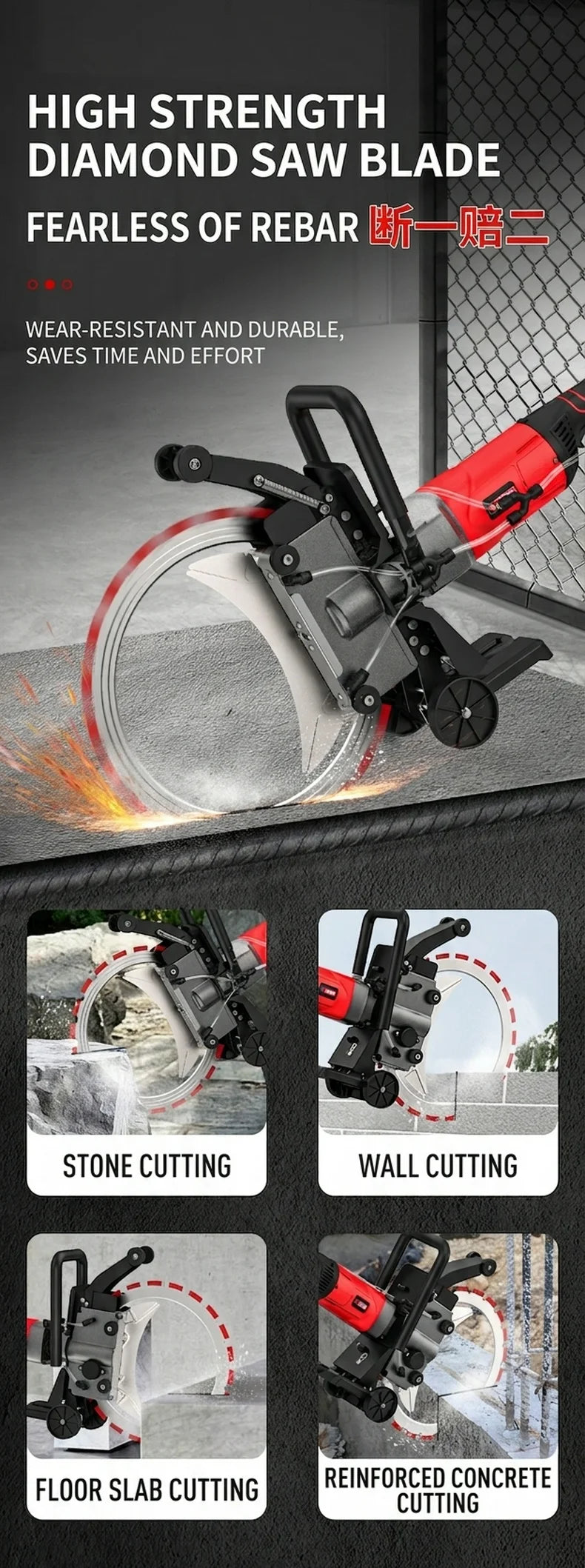 400mm Ring Saw  High Frequency Concrete Wall Cutting Machine 8800W Handheld Deep Cut Saw for Stone Cement Door Opening