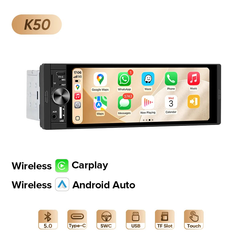 AINAVI K40 K50 Universal Car Radio 1 Din Carplay Wireless Android Auto Car Multimedia MP5 HD IPS Touch Screen USB TYPE-C BT 5.0