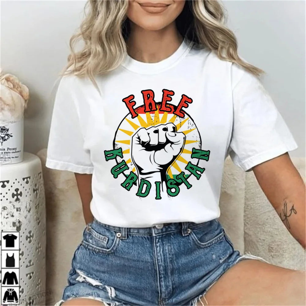 Kurdistan shirt teen Pastel Comfortable streetwear University t shirt 80s korean clothes Grunge Punk Pop Culture aesthetic