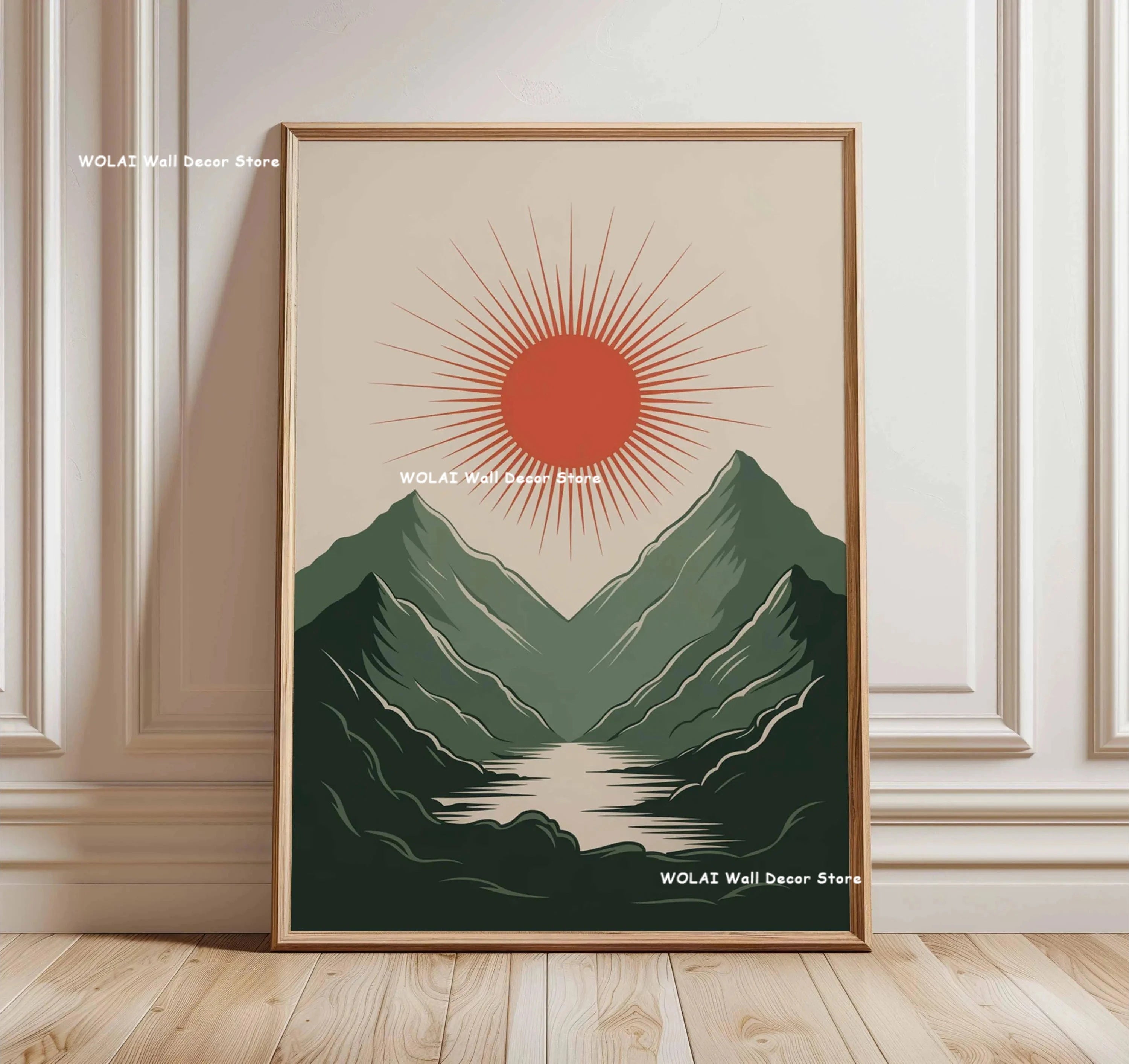 Retro Japanese Forest & Koi Fish Zen Water Painting Canvas Poster Abstract Sun Waves Wall Art Printing for Peaceful Home Decor