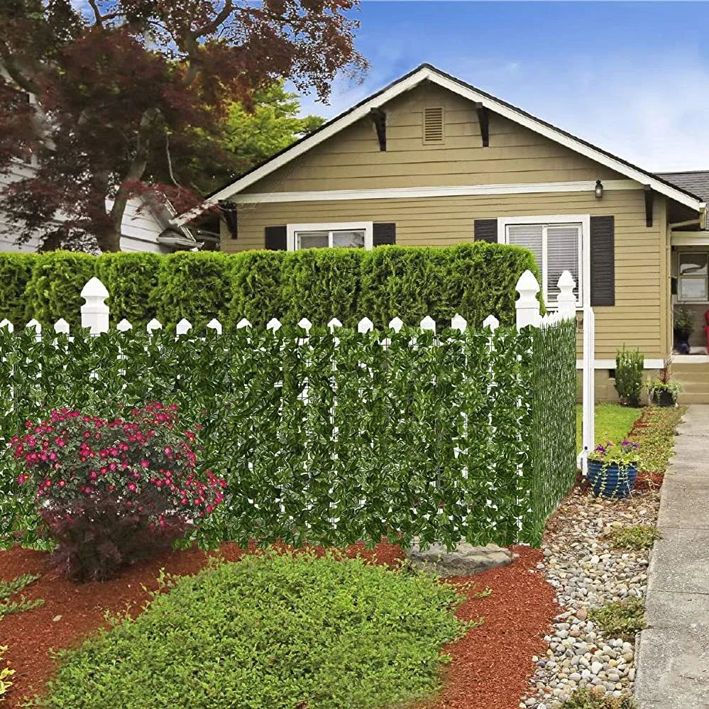 Artificial Privacy Fence Screen Faux Ivy Leaf Hedges 200/100cm Long Leaf Fence Panels Indoor Outdoor Garden Deck Balcony Screen
