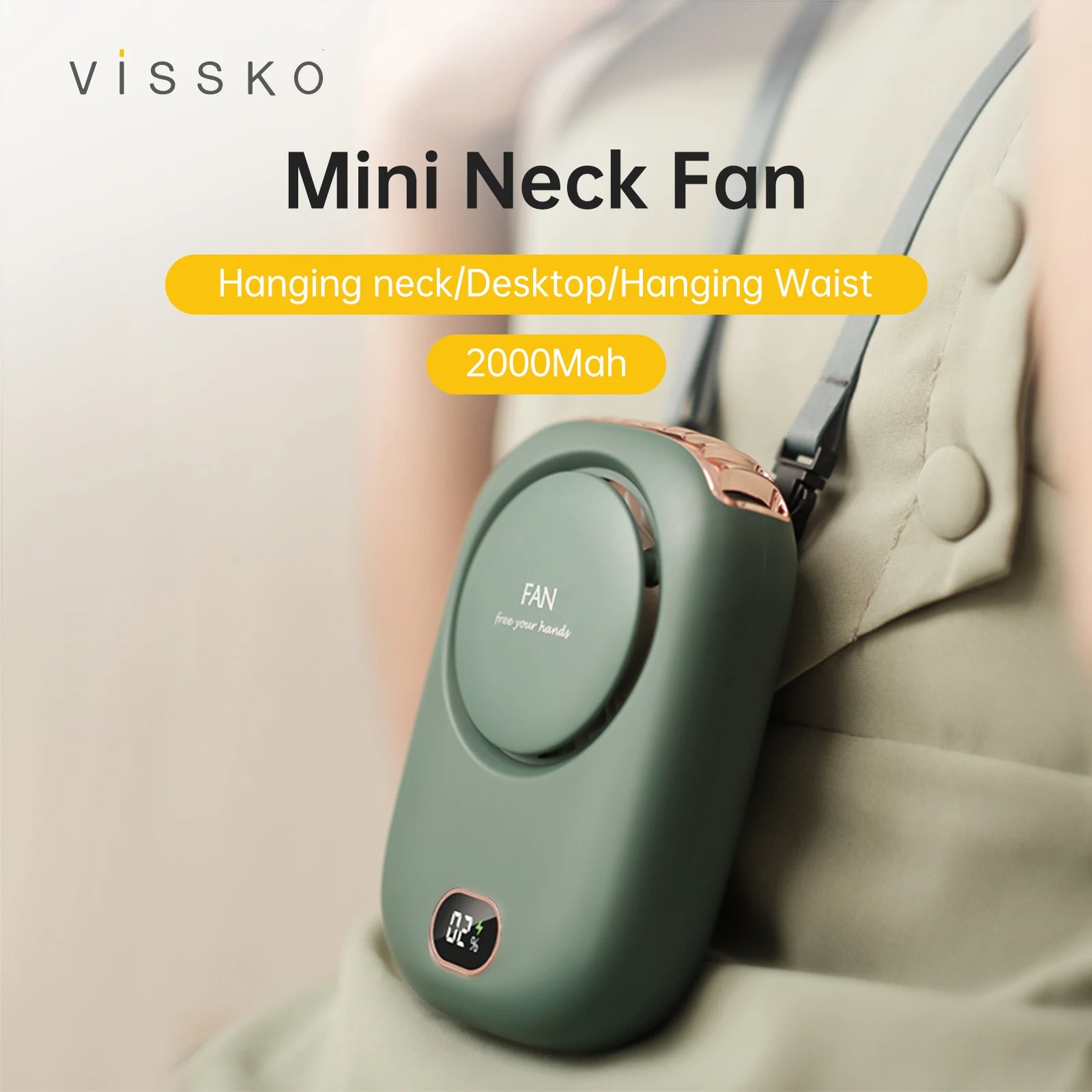 Vissko Ventilateur portatif de cou avec cordon réglable Mini ventilateurs sans pales USB Rechargeable pour sport et voyage (pour enfants)