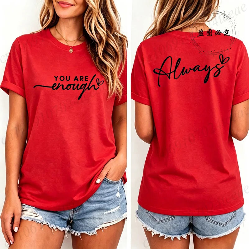 Fashion Women T Shirts You Are Enough Print Short Sleeve T-Shirt Motivational Quote Aesthetic Tee T-Shirts Inspirational Shirts