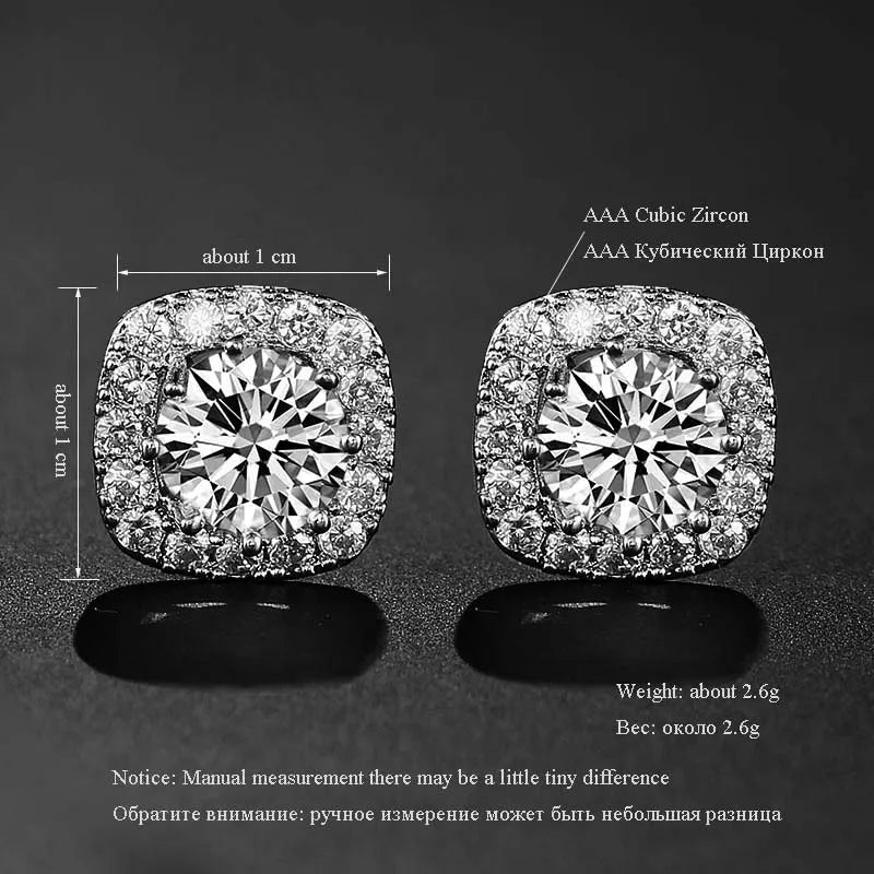 TrendMen Hiphop Rock Square Cubic Copper Zirconia Stud Earrings For Men Boy Silver Color Metal Crystal Earring Party Ear Jewelry