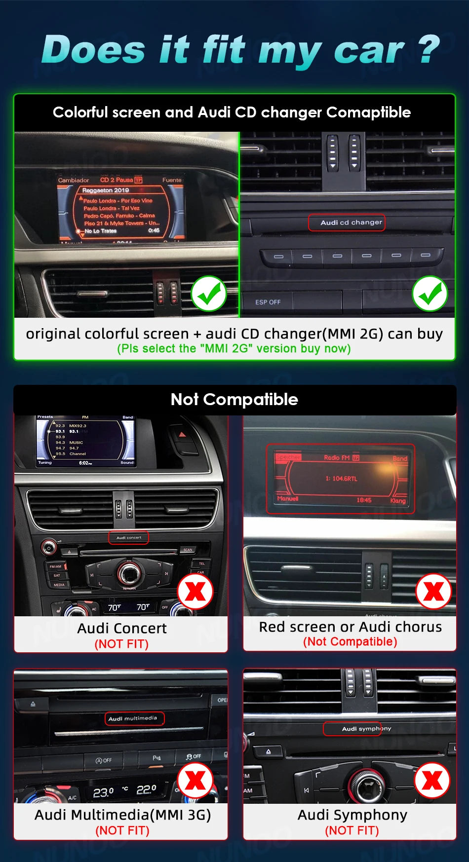 CarPlay For Audi A4 B8 A5 2008 2009 2010 MMI 2G High CD Changer Android 14 8+128GB Car Multimedia Player Stereo GPS Navi Screen