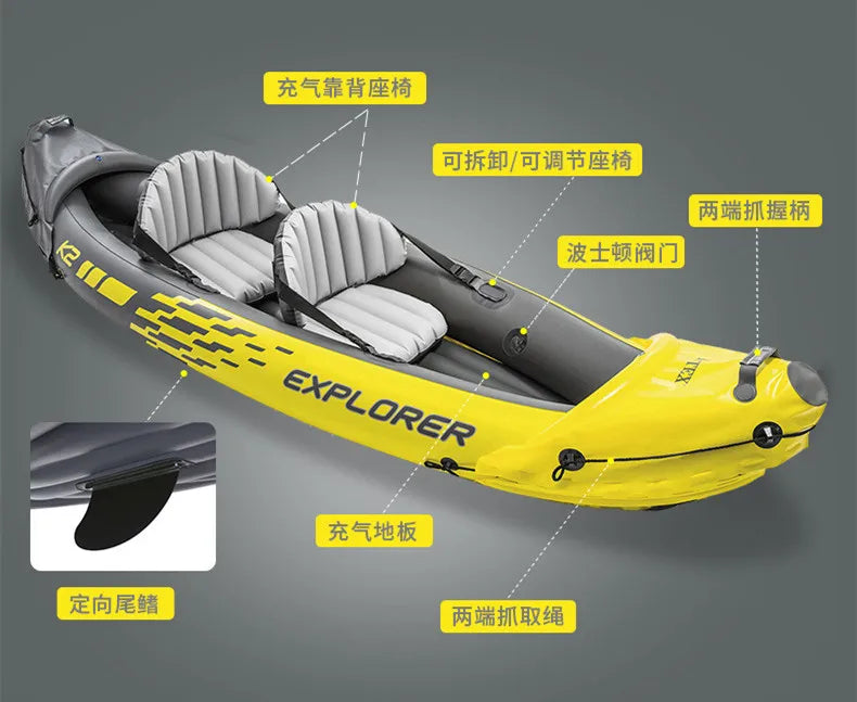Double Kayaker INTEX 68307 Inflatable Dinghy Rafting Double Assault Boat Rafting Kayaker With Seat Outdoor Fishing Boat