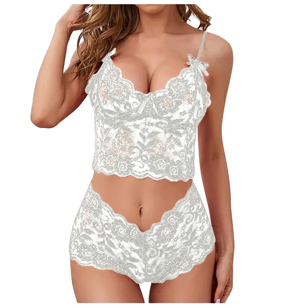 Ensemble de Lingerie Sexy pour Femme, Soutien-Gorge Triangle à Bretelles Réglables, Bralette en Dentelle Fine Imprimé Fleurs, Sous-Vêtements