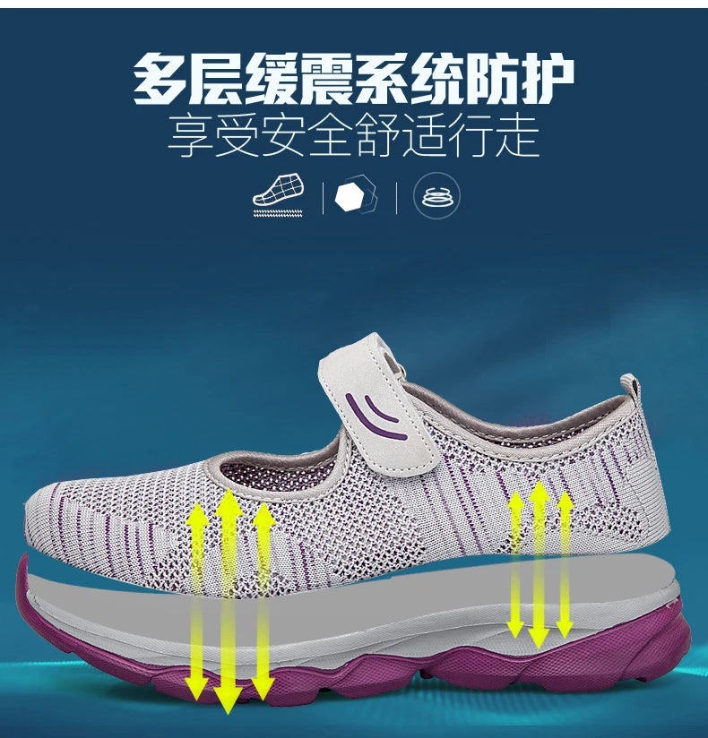 Women's Breathable Walking Shoes Ladies Fashion Mary Jane Sneakers Adjustable Working Nurse Shoes Lightweight Flats Roll