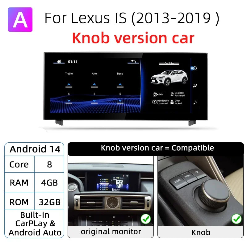 Android 14 Car Radio For Lexus IS RC 200 250 300 350 200t 300h 2013-2019 128GB Multimedia Video Player CarPlay Autoradio 4G