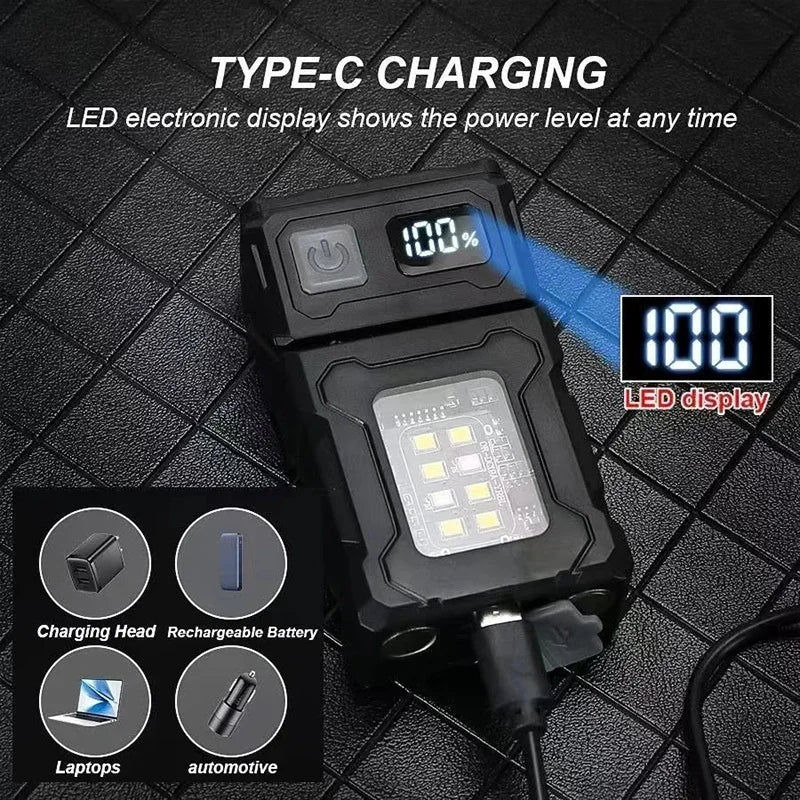 2/1Pcs Portable Flashlight Super Bright MINI USB Rechargeable LED Tail MagnetTorch with COB Emergency Light for Camping Hiking