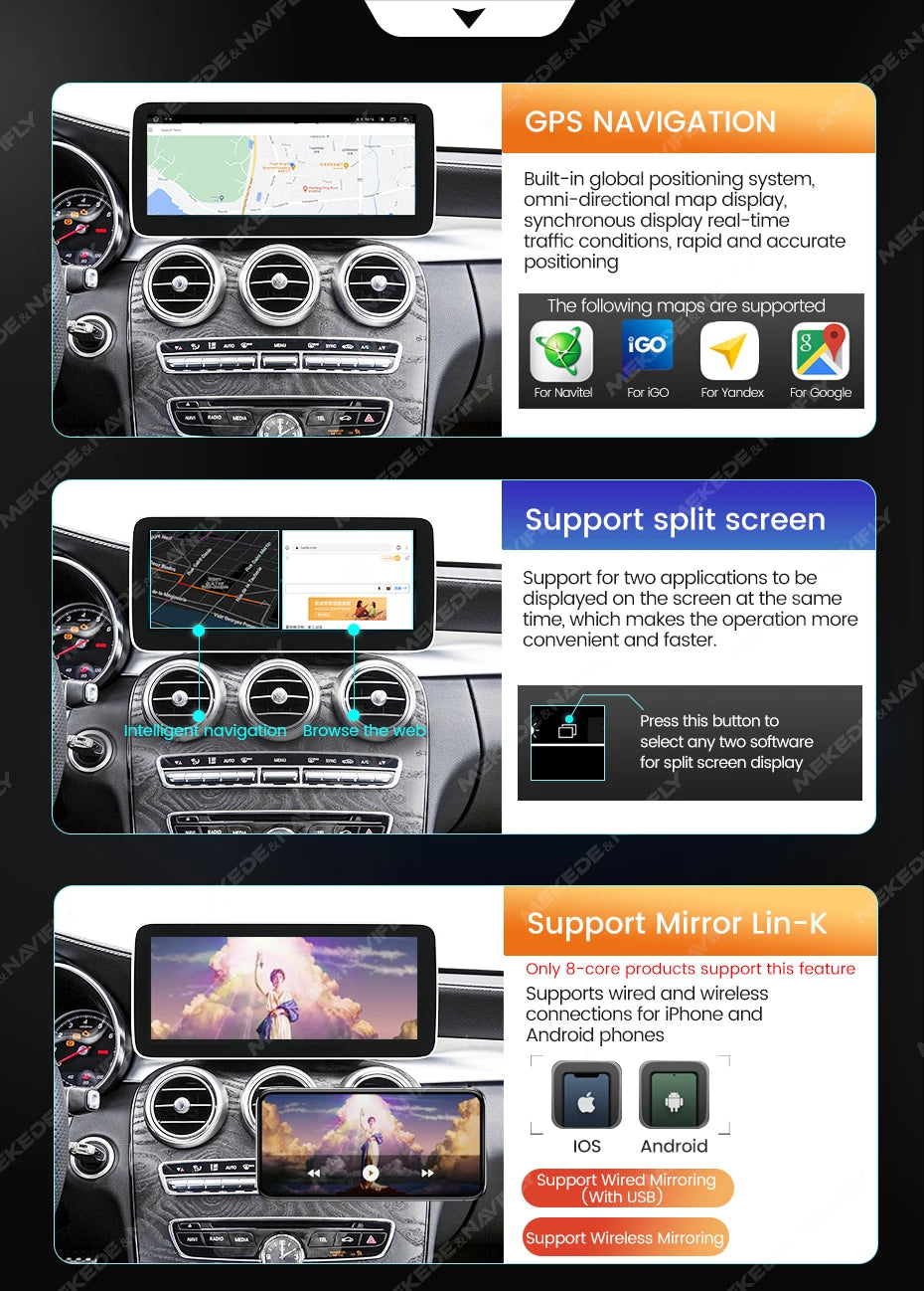 Android 14 Car Radio Wireless CarPlay For Mercedes-Benz A-Class W176 GLA X156 CLA C117 G Class W461 W463 DSP WIFI GPS Multimedia