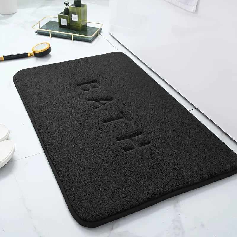 Solid color flannel bathroom non-slip floor mat shower room door absorbent foot mat square embroidered toilet mat
