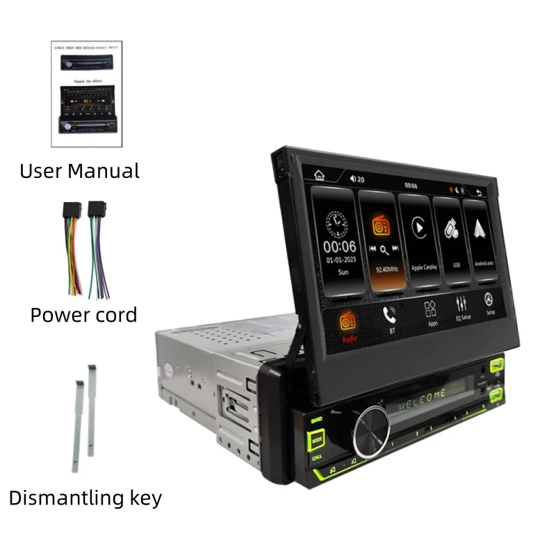 Universal 1Din Car Radio 7 Inch Electric Retractable Touch Screen MP5 Player Wireless Carplay Mirror Link Multimedia Autoradio