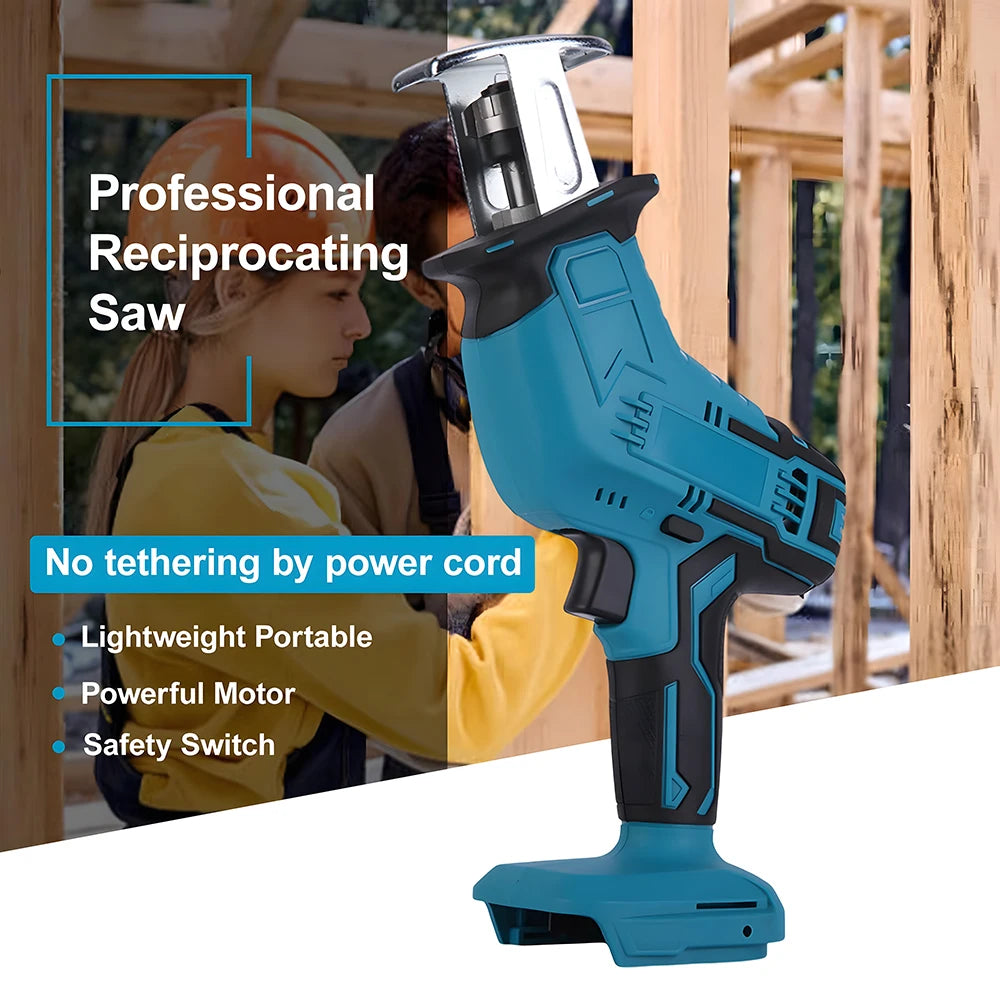 Podofo Electric Reciprocating Saw 21V Cordless Horse Knife Wood Metal Cutting Saw Portable Handheld Saw Power Tool add 2 Battery