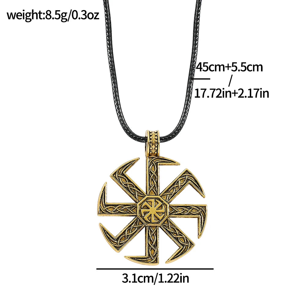 Men's Slavic Kolovrat Symbol Necklace Pagan Sun Wheel Talisman Amulet Link Chain Pendant Religious Jewelry for Men