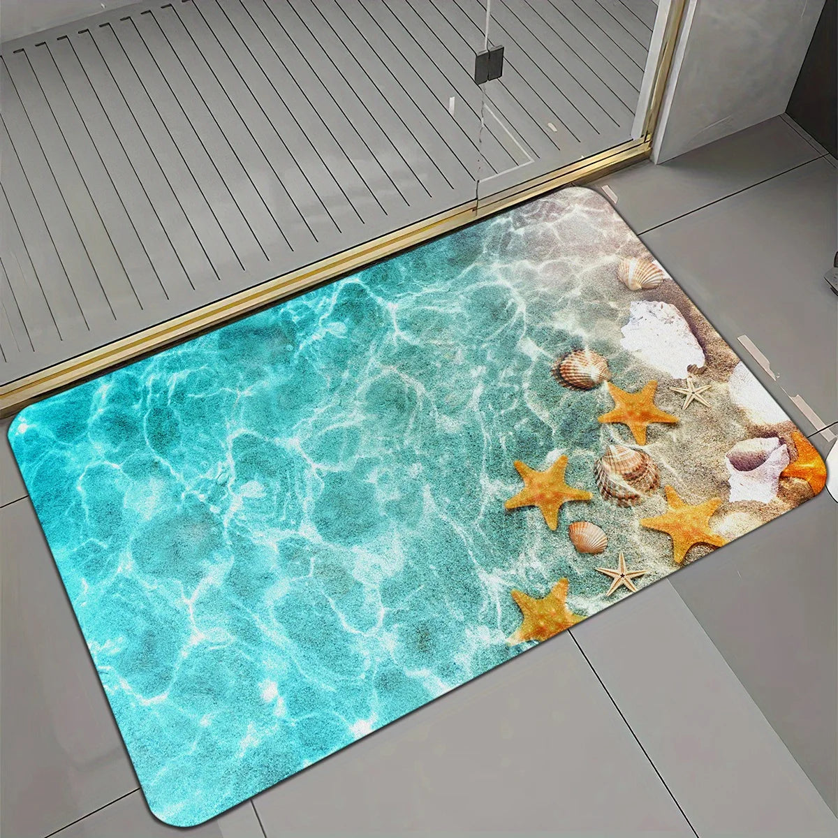 VIKAMA Ocean Wind Sea Star Printed Decorative Carpet Bathroom Kitchen Shower Room Water Absorbing Anti Slip Carpet Home Decor