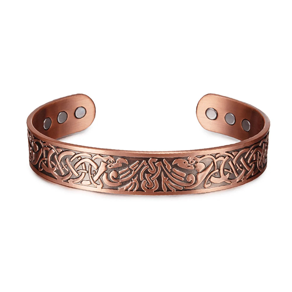 Vinterly Pure Copper Bracelets Vintage Viking Yggdrasil 15mm Adjustable Cuff Bangles Health Energy High Magnet Jewelry Resizable