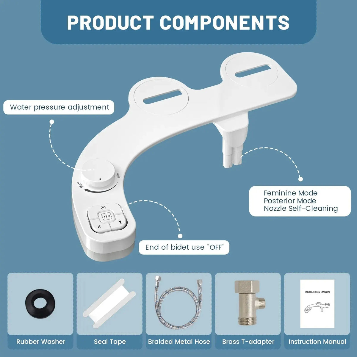 Bidet non électrique SAMODRA - Fixation de siège de toilette à double buse autonettoyante (lavage avant et arrière)