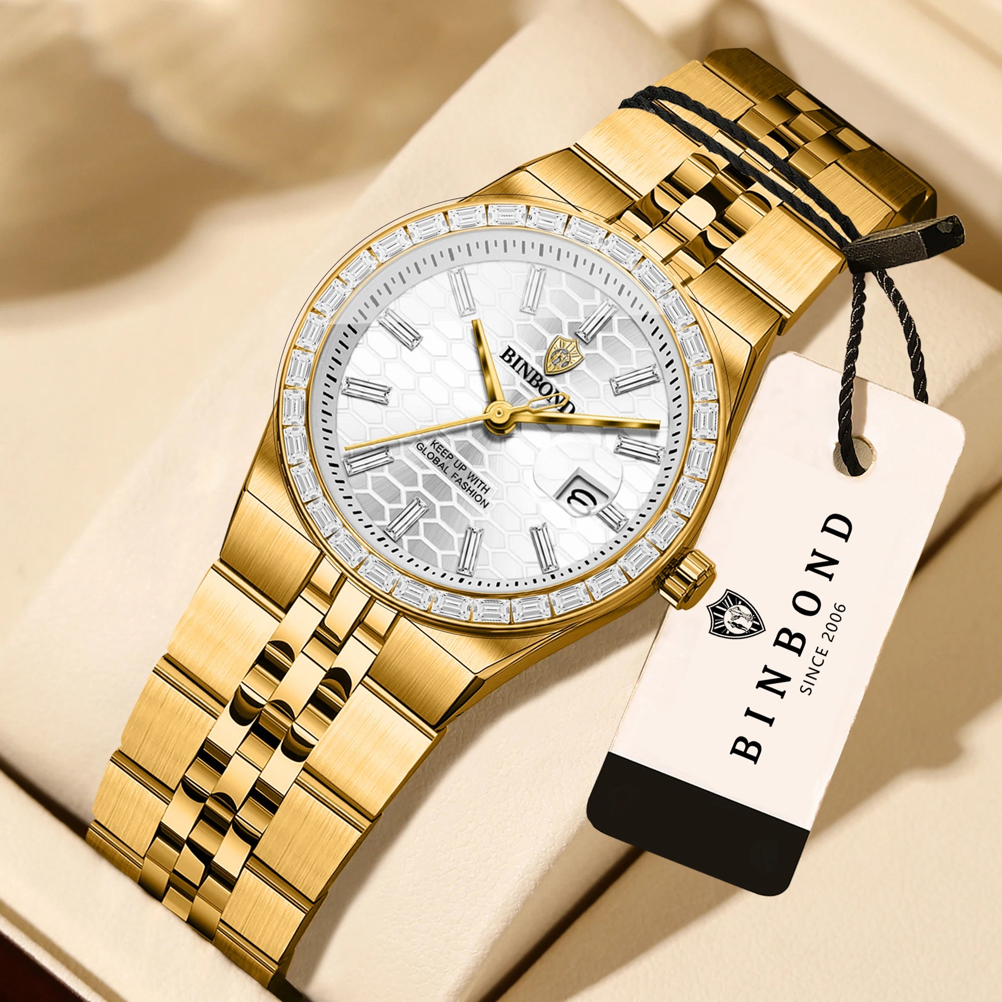 BINBOND Ladies Casual Accurate Quartz Wristwatches For Women Luxury Waterproof Sturdy Auto Date Women's Watches Fashion Reloj