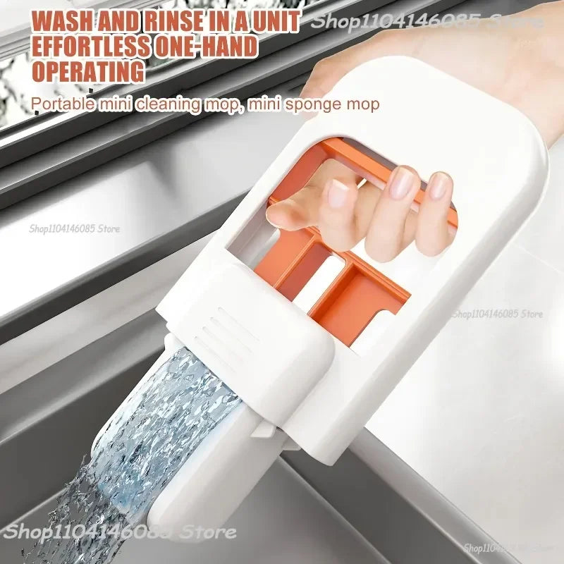 Portable Foldable Wet Dry Mop Quick Cleaning Bathroom Kitchen Mini Sponge Mop Hand-free Wash Mops Mini Portable  Floor Mop