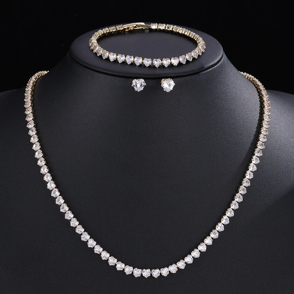 ZAKOL Gorgeous Buling AAA Clear Round Cubic Zirconia Wedding Bridal Necklace Earrings Party Jewelry Set for Women