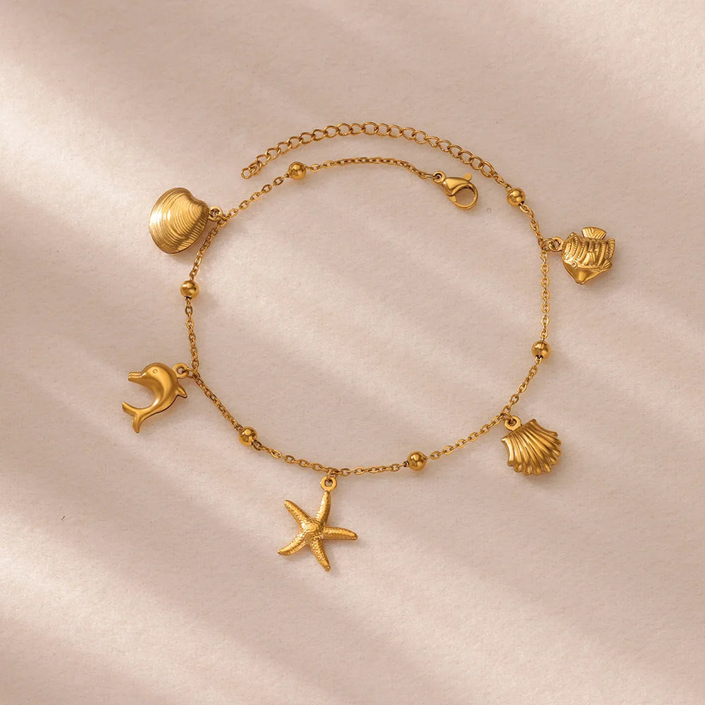 316L Stainless Steel Starfish Shell Charms Anklet For Women Fashion Gold Color Chain Summer Beach Aesthetic Jewelry Accessories