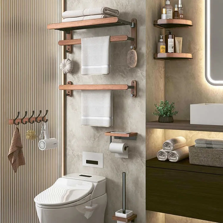 Porte-serviettes en noyer sans poinçon, étagère de salle de bain, support mural de rangement pour toilettes, accessoires de salle de bain