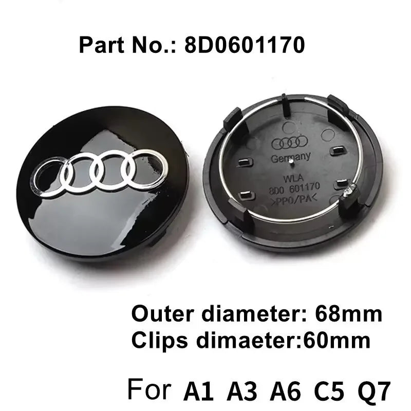 4pcs Audi Wheel Center Cap Hub Covers 60mm-135mm Car Styling Badge Auto Accessories Compatible with A3 A4 A5 A6 A7 S4 Q7 Q3