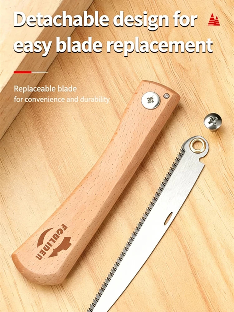 Compact Folding Wood Saw, Premium Steel Blade with Walnut Grip for Bushcraft, Pruning & Model Making
