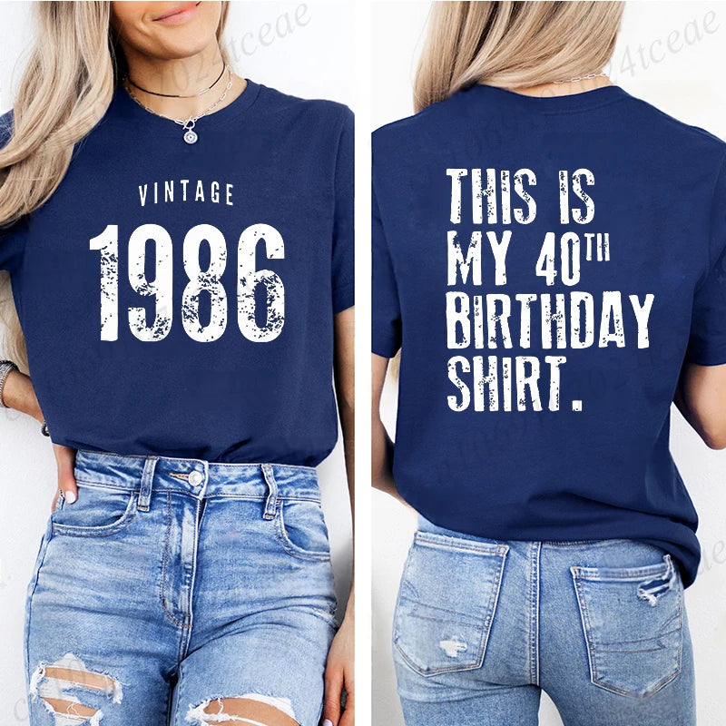 T-shirt décontracté pour femme avec motif vintage 1986, 40ème anniversaire, style Harajuku, manches courtes, vêtements esthétiques décontractés personnalisés