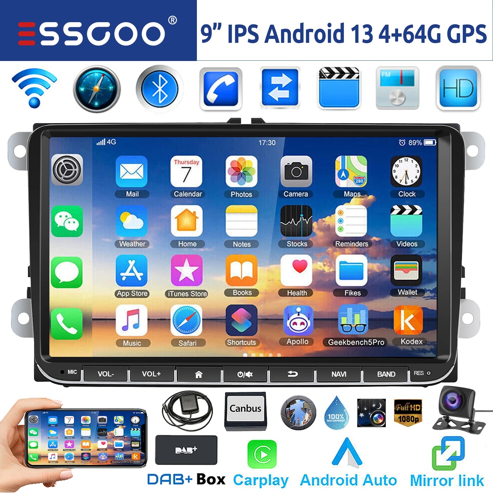 9" Android 14 Wireless Carplay Stereo