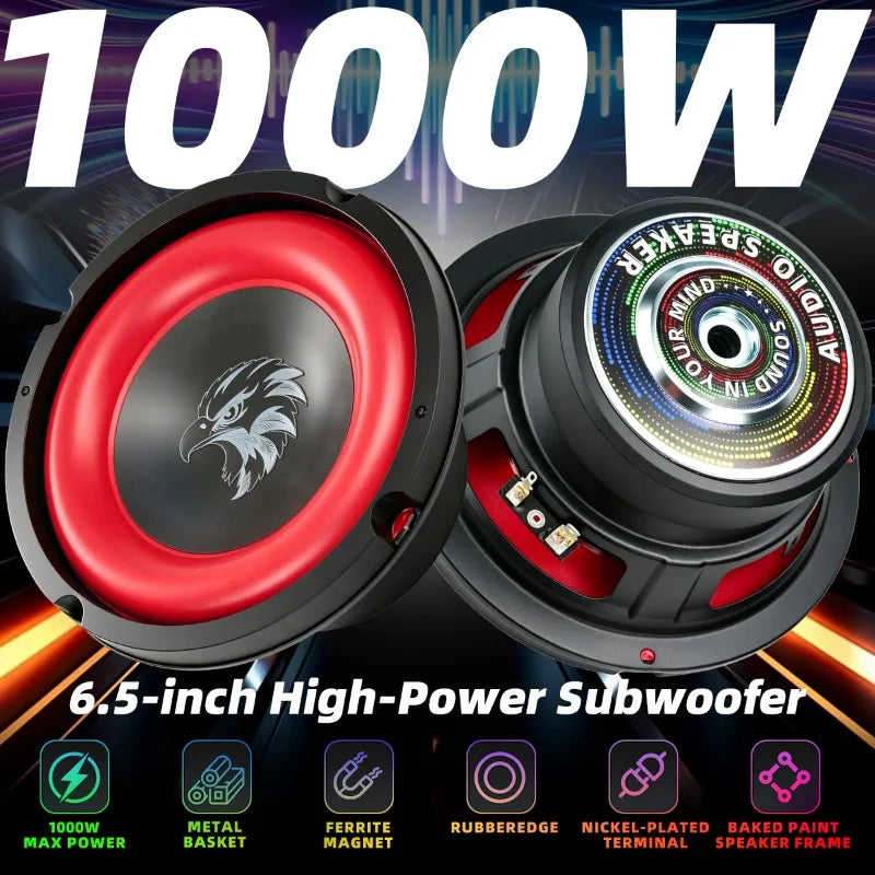1pcs 6.5 Inch Car Speakers HiFi Subwoofer High Power 1000W High Sensitivity Stereo Mid Bass Music Multimedia Motorhome Car Audio
