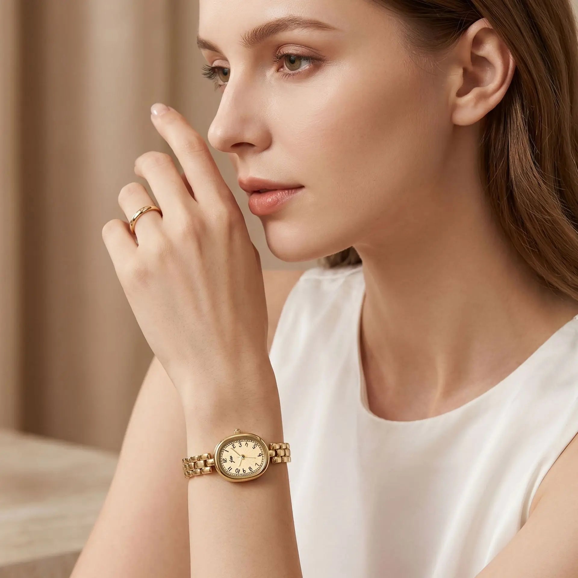 Watch Digital Dial Retro Oval Small Gold Watches Women Chain Strap Simple Female Fashion Light Luxury Quartz Clock Wristwatches