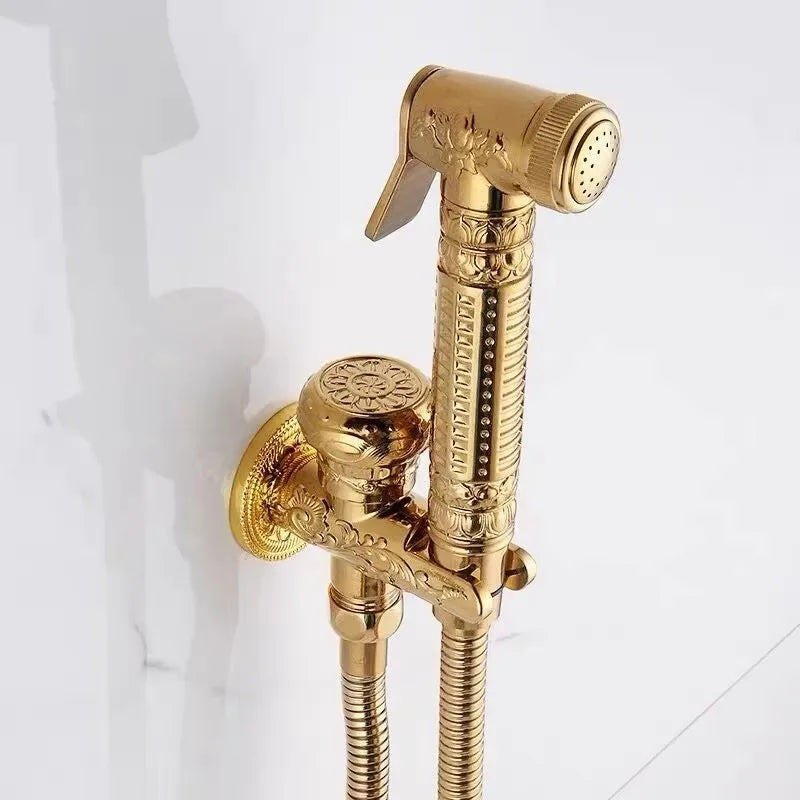 Hand Held Bidet Sprayer Douche Toilet Kit Antique Brass Shattaf Shower Head Gold Copper Valve Set Jet Toilet Bidet Faucet Set